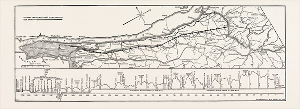 MAP AND PROFILE OF THE NEW AQUEDUCT, NEW YORK CITY, UNITED STATES OF AMERICA, USA, U.S., AMERICA,