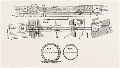 TECHNICAL DRAWING OF THE TUNNEL UNDER THE RIVER CLYDE AT GLASGOW, UK, 1890