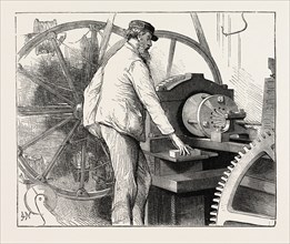 MANUFACTURING AN ELECTRIC TELEGRAPH CABLE: COVERING THE CORE WITH WIRE, 1873