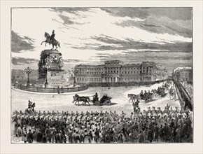VISIT OF THE EMPEROR OF GERMANY TO ST. PETERSBURG, RUSSIA: THE EMPEROR AND THE CZAR PASSING THE