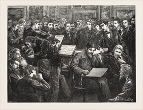 AN ARTISTS' SOIREE: A SKETCH AT THE HOGARTH CLUB, UK, 1873