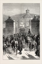 THE CARLIST REVOLT IN SPAIN: MOUNTAIN ARTILLERY RE-ENTERING PAMPELUNA BY THE ST. NICHOLAS GATE