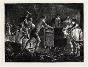 PITMEN HEWING THE COAL IN A MINE, 1871