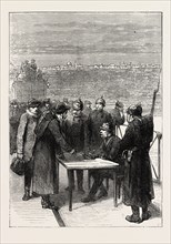 THE FRANCO-PRUSSIAN WAR: PRUSSIANS EXAMINING PASSES AT THE BRIDGE OF ASNIERES, FRANCE, 1871