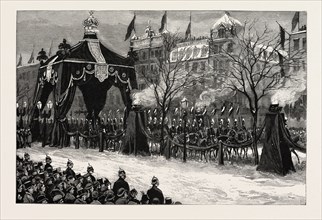 THE DEATH OF THE EMPEROR WILLIAM,THE PROCESSION PASSING THROUGH THE FUNERAL ARCH IN UNTER DEN