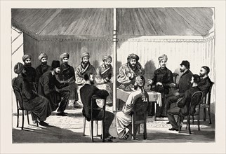FAREWELL VISIT OF AYUB KHAN TO GENERAL C. S. M'LEAN, C.B., AT MASHHAD, PERSIA, IRAN, 1888 engraving