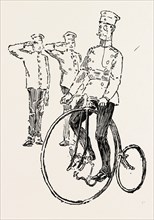 MILITARY CYCLING IN GERMANY, bicycle, bicycles, 1888 engraving