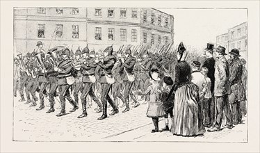 IT WAS A BRIGHT CHEERFUL MORNING WHEN, ON ARRIVAL, WE MARCHED THROUGH THE TOWN TO THE REVIEW, 1888