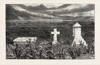 THE PRESENT NEGLECTED STATE OF THE BRITISH GRAVES AT MAJUBA HILL, SOUTH AFRICA, 1888 engraving