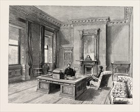 DUBLIN CASTLE IRELAND, PRIVATE' STUDY OF THE LORD LIEUTENANT, 1888 engraving