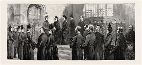 HER MAJESTY AT THE ENGLISH CHURCH OF ST. GEORGE, 1888 engraving