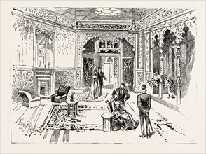 THE RECEPTION-ROOM OF THE PRINCE AND PRINCESS OF WALES, 1888 engraving