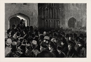 DISTRIBUTING THE QUEEN'S NEW YEAR GIFTS AT WINDSOR, engraving 1890, uk, britain, british, united