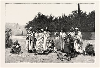 VIEWS IN BISKRA, A GROUP OF ARABS ON THE MARCH, engraving 1890