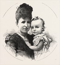 KING ALPHONSO OF SPAIN AND HIS MOTHER CHRISTINA, THE QUEEN REGENT, engraving 1890