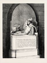THE SHELLEY  MEMORIAL AT CHRISTCHURCH, NEAR BOURNEMOUTH, engraving 1890, UK, U.K., Britain,