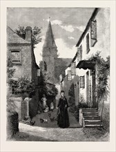 DRAWN BY PERCY MACQUOID, ENGLISH VILLAGE STREET, engraving 1890