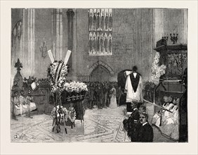 SEARLE'S FUNERAL AT SYDNEY, AUSTRALIA, THE FUNERAL PROCESSION, engraving 1890