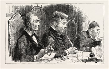 SKETCHES AT THE MEETINGS OF THE LONDON SCHOOL BOARD 1890, The Rev. DIGGLE, Chairman, in the middle,