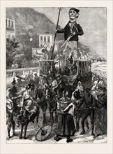 THE CARNIVAL AT MENTONE, MENTON, FRANCE, engraving 1890