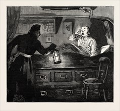 NIGHT QUARTERS ON BOARD A MAN OF WAR, SOUNDED OFF QUARTERS, SIR, engraving 1890