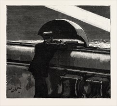 NIGHT QUARTERS ON BOARD A MAN OF WAR, AT THE DIRECTOR, engraving 1890