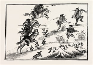 LIFE OF A BURMESE DACOIT, BUT IS PURSUED BY A SQUADRON OF NATIVE CAVALRY, engraving 1890
