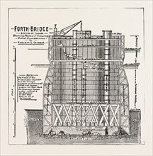 THE FORTH BRIDGE, SECTION SHOWING THE INTERIOR OF A CAISSON, engraving 1890, UK, U.K., Britain,