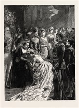 A PRESENTATION TO HER MAJESTY AT A RECENT DRAWING ROOM, engraving 1890