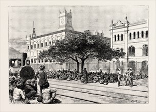 THE CHIN-LUSHAI EXPEDITION, THE MEEAN MIR COOLIE CORPS AT CALCUTTA WAITING TO BE SHIPPED, INDIA,