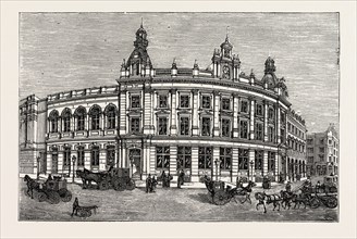 THE NEW VESTRY HALL AND LIBRARY, CHARING CROSS ROAD, LONDON, engraving 1890, UK, U.K., Britain,