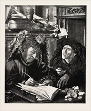 TWO USURERS, PICTURE BY MARINUS VAN ROMERSWAEL, engraving 1890