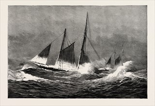 THE AMERICAN FISHERIES QUESTION, FISHING SCHOONER ICING UP IN A WINTER GALE, US, USA, America,