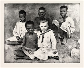 BLACK AND WHITE, LITTLE JACK, THE BOY MISSIONARY, AND HIS PLAYMATES, engraving 1890