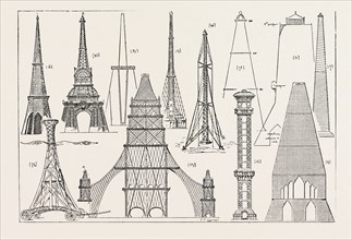 THE PROPOSED TOWER FOR LONDON, SOME OF THE DESIGNS NOW ON VIEW IN THE HALL OF THE DRAPERS COMPANY,