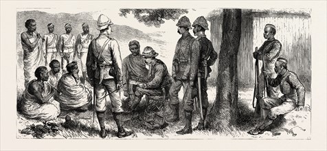 THE CHIN LUSHAI EXPEDITIONARY FORCE, THE RAJAH LIENPUNGA MAKING HIS SUBMISSION, engraving 1890
