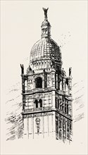 THE IMPERIAL INSTITUTE, LONDON, CUPOLA OF CENTRAL TOWER, engraving 1890, UK, U.K., Britain,