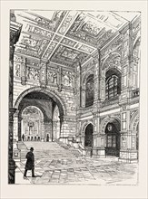 THE IMPERIAL INSTITUTE, LONDON, GRAND STAIRCASE TO RECEPTION HALL, engraving 1890, UK, U.K.,