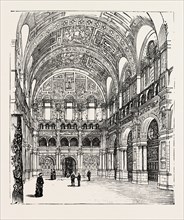 THE IMPERIAL INSTITUTE, LONDON, THE RECEPTION HALL, engraving 1890, UK, U.K., Britain, British,
