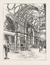 THE IMPERIAL INSTITUTE, LONDON, THE PRINCIPAL CORRIDOR, engraving 1890, UK, U.K., Britain, British,