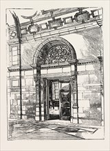 THE IMPERIAL INSTITUTE, LONDON, DOORWAY IN CORRIDOR, engraving 1890, UK, U.K., Britain, British,