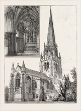 CHURCH AT CLUMBER, EXTERIOR, engraving 1890, UK, U.K., Britain, British, Europe, United Kingdom,