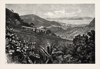 RIO DE JANEIRO, RAILWAY TO THE SUMMIT OF CORCOVADO, CITY AND HARBOUR OF RIO IN THE DISTANCE,,