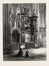 TOMB OF LOUIS DE BREZE, ROUEN CATHEDRAL, NORMANDY AND BRITTANY, FRANCE, 19th century engraving