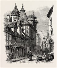 Old Houses in Rouen, NORMANDY AND BRITTANY, FRANCE, 19th century engraving
