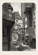 LA GROSSE HORLOGE, ROUEN, NORMANDY AND BRITTANY, FRANCE, 19th century engraving