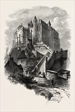 Mont St. Michel, NORMANDY, FRANCE, 19th century engraving;engraved image;history; illustrative