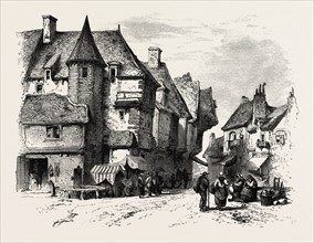 Old Houses at DOL OR DOL-DE-BRETAGNE, NORMANDY AND BRITTANY, FRANCE, 19th century engraving