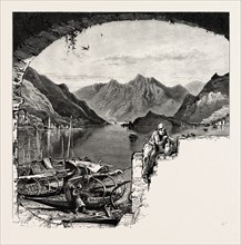 Looking south from Bellagio, Como, the Italian lakes, Italy, 19th century engraving