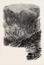 The Gemmi from Leuki, Gemmi Pass, Switzerland, the passes of the alps, 19th century engraving